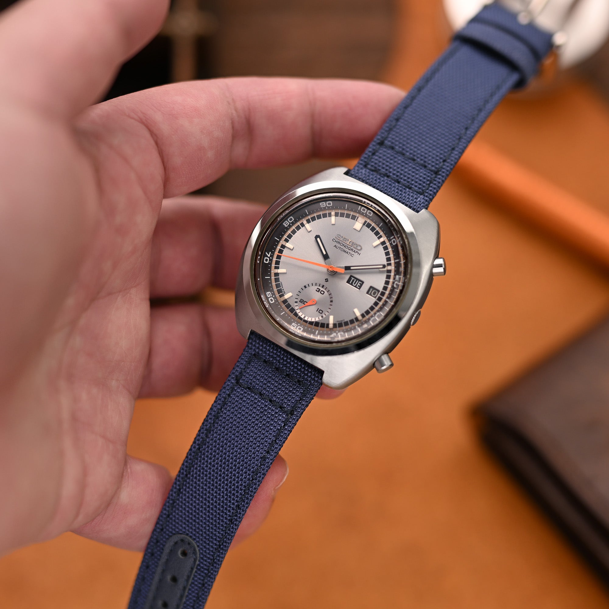 Q.R. Navy Blue Sailcloth Watch Band with leather lining, 19mm, 20mm or 23mmStrapcode watch bands