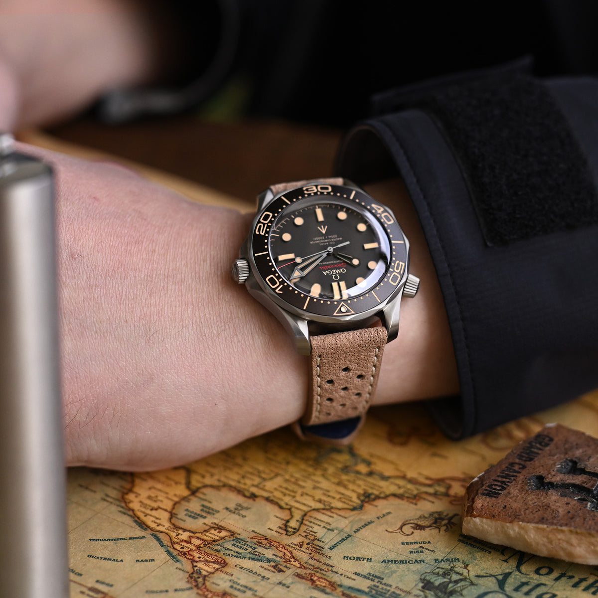 20mm or 22mm MiLTAT Genuine Calf Light Sandy Brown Nubuck Watch Strap, Beige Stitching