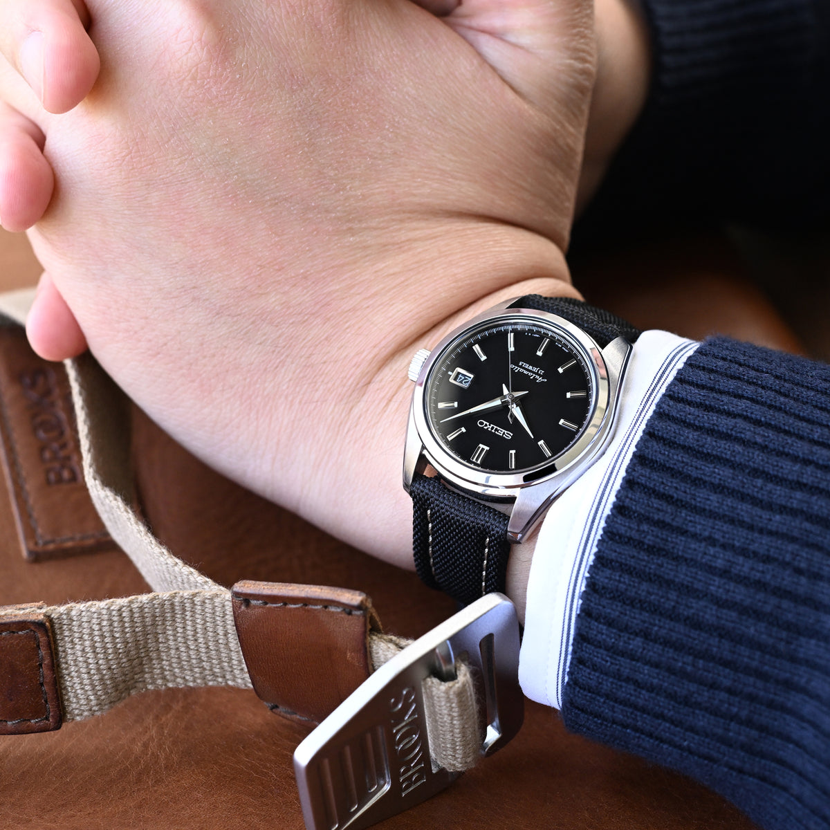 سوار ساعة قماش أسود بتصميم الطيار، فك سريع، 20 مم أو 22 مم