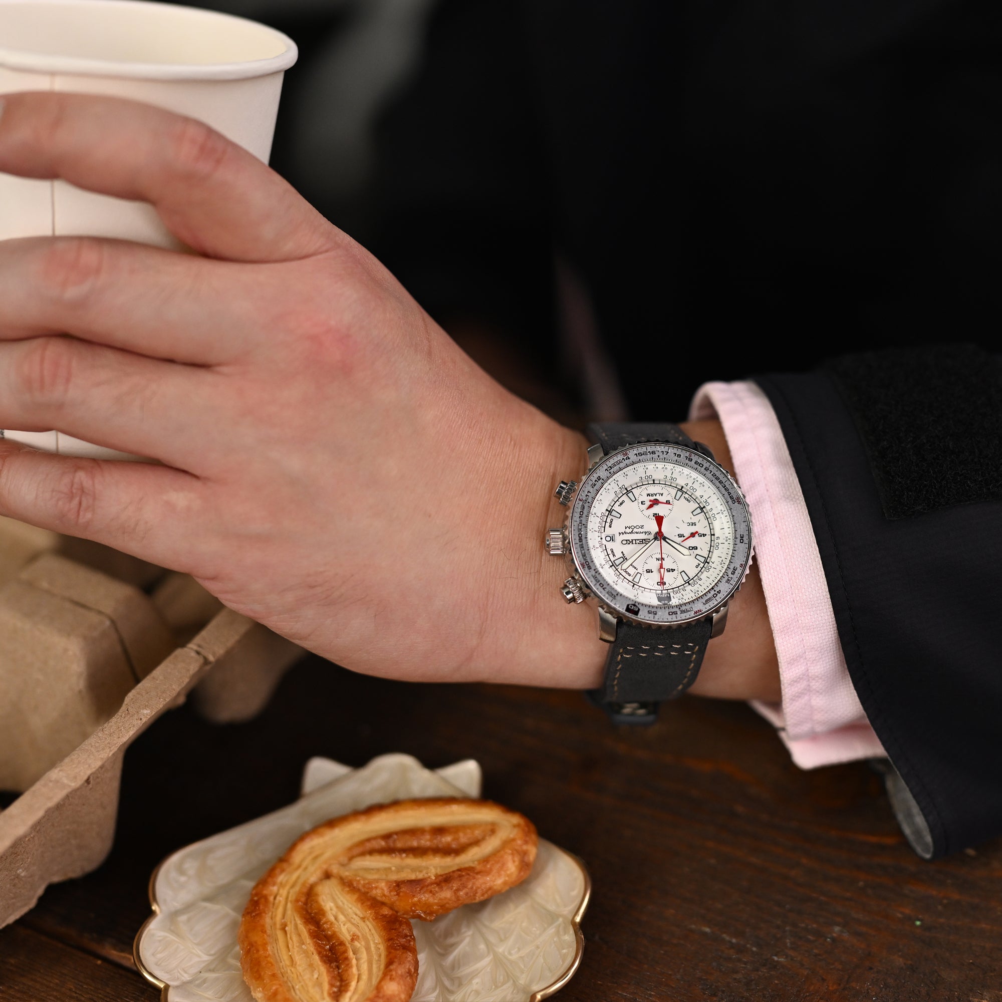 Charcoal Black Alcantara Fabric Quick Release Watch Band, Beige Stitching, 20mm, 21mm or 22mm