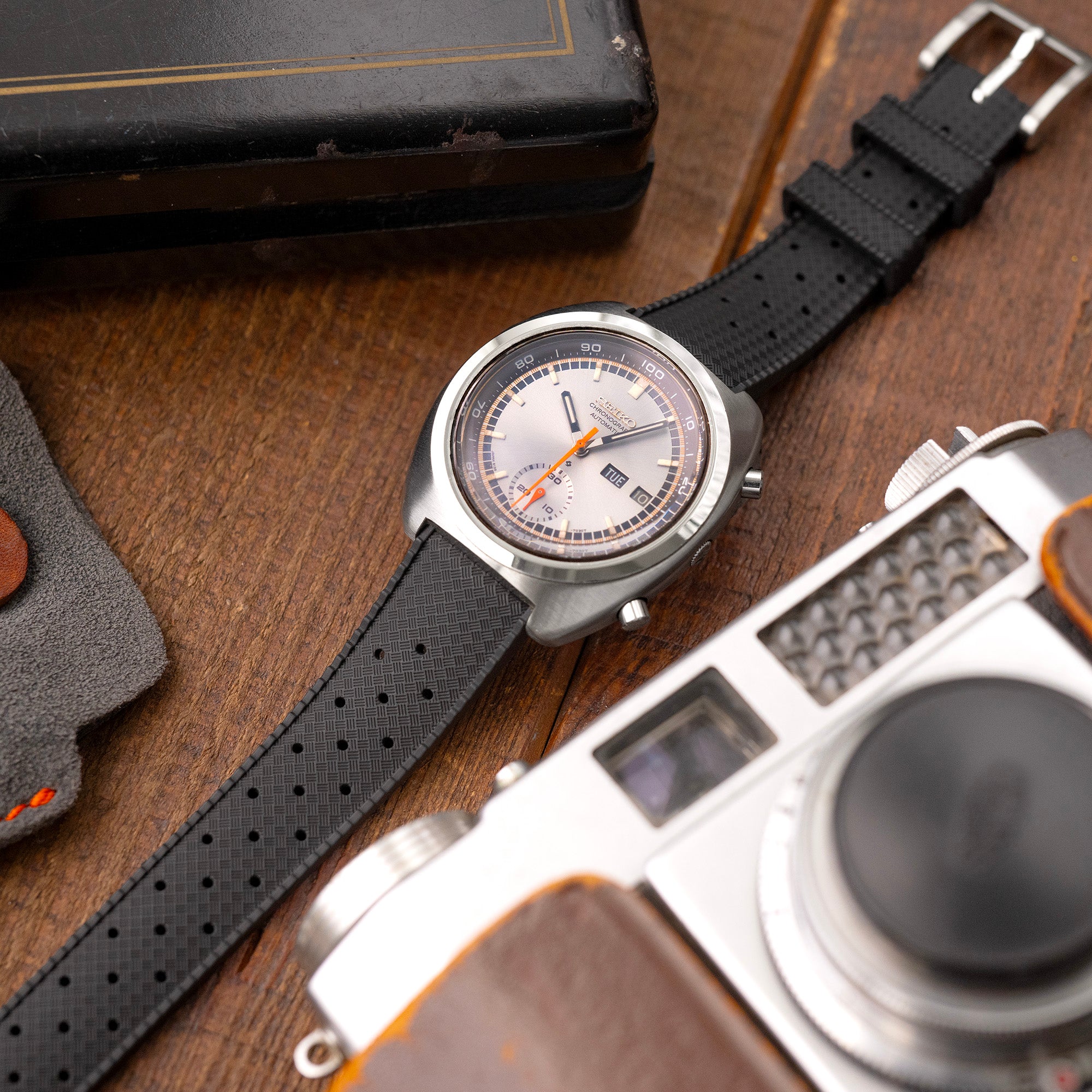 Quick Release Black Tropical-Style Pro FKM rubber watch strap, 19mm, 20mm or 22mm