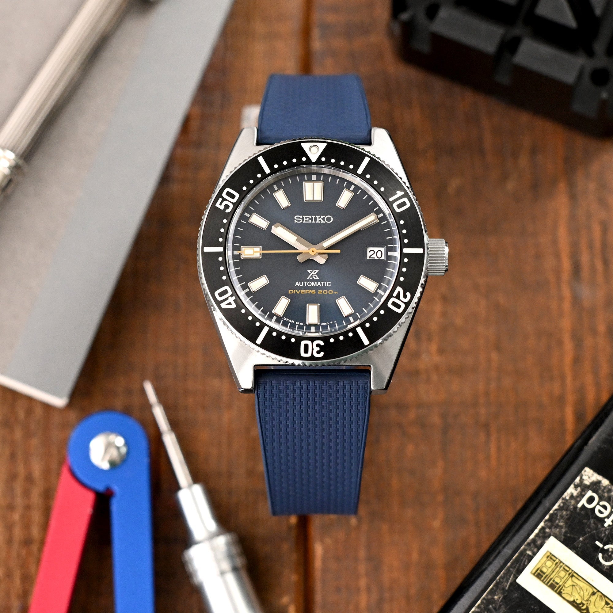 20mm FKM32 Navy Blue Rubber Quick Release Watch Band, Deployment Clasp Strapcode watch bands