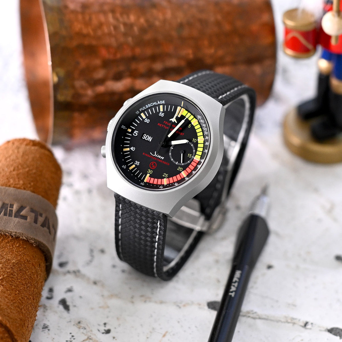 Sinn 157 EZM-4 Chronograph day-date black Dial Strapcode watch bands