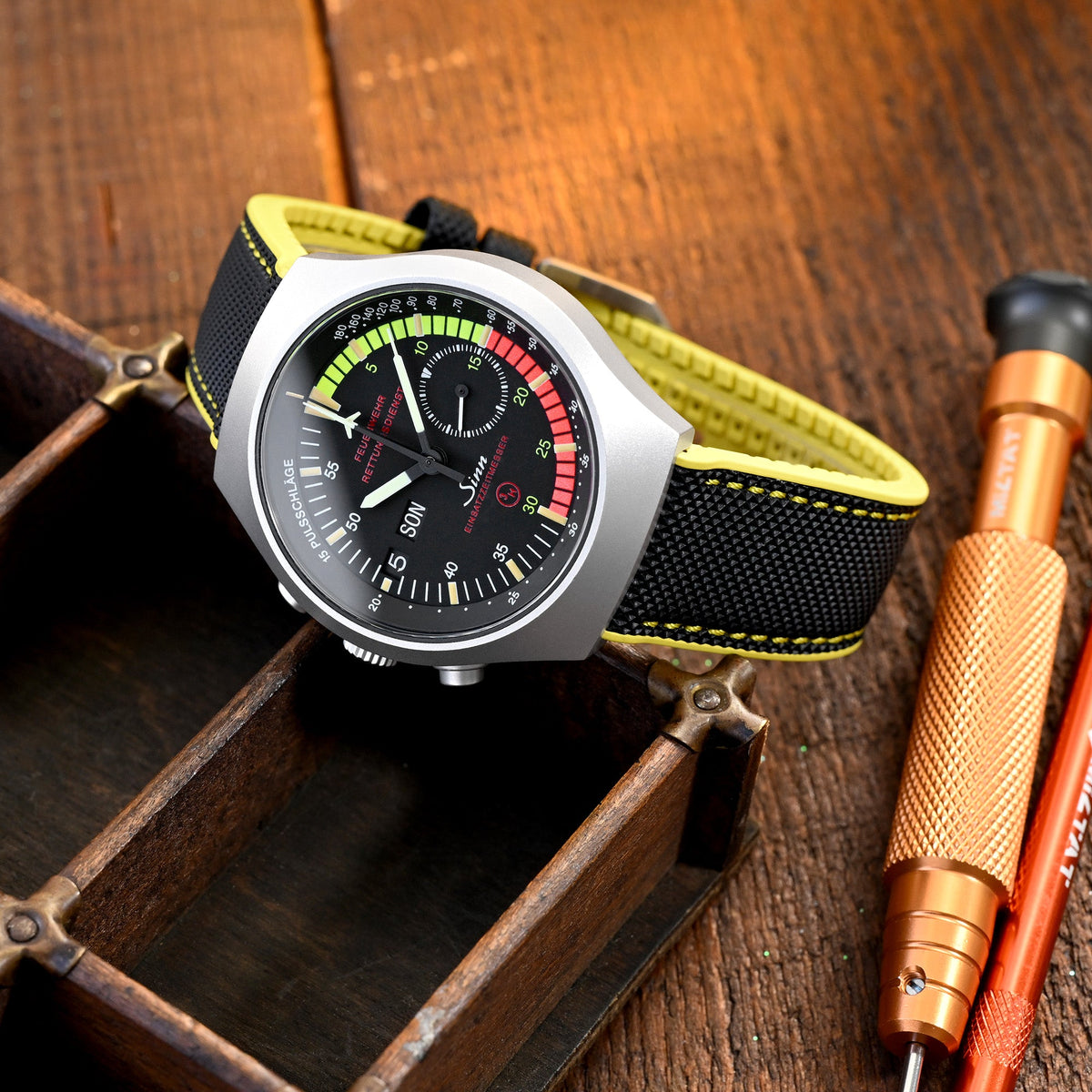 Sinn 157 EZM-4 Chronograph day-date black Dial Strapcode watch bands