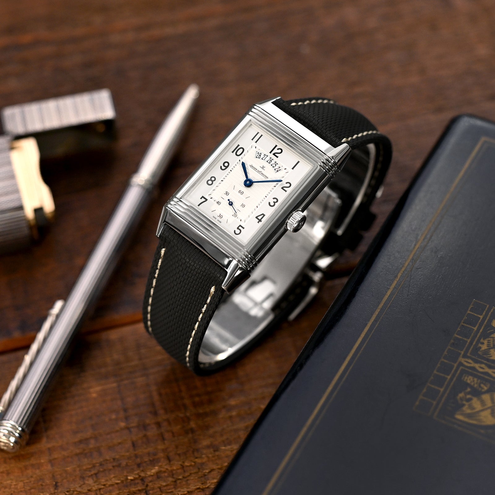 FKM39 Black Deployment FKM Rubber Watch Band Beige Stitch, 18mm to 23mm Strapcode watch bands