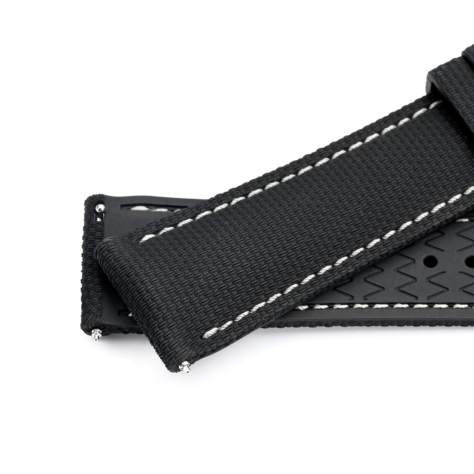 FKM39 Black Deployment FKM Rubber Watch Band Beige Stitch, 18mm to 23mm Strapcode watch bands