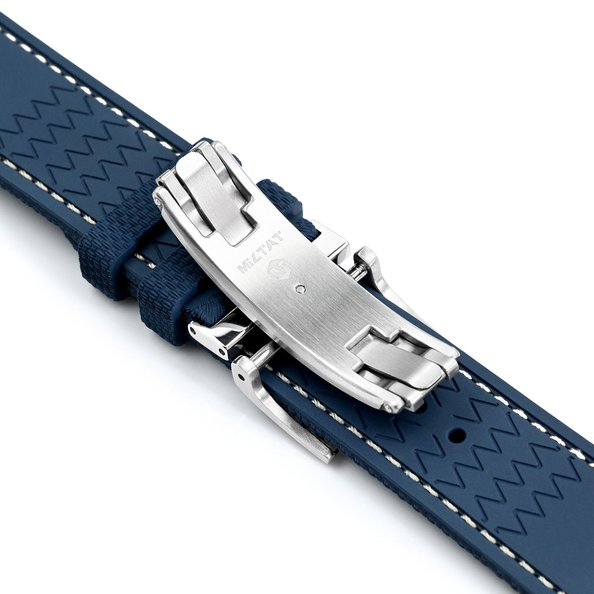 FKM39 Navy Blue Deployment FKM Rubber Watch Band Beige Stitch,Strapcode watch bands