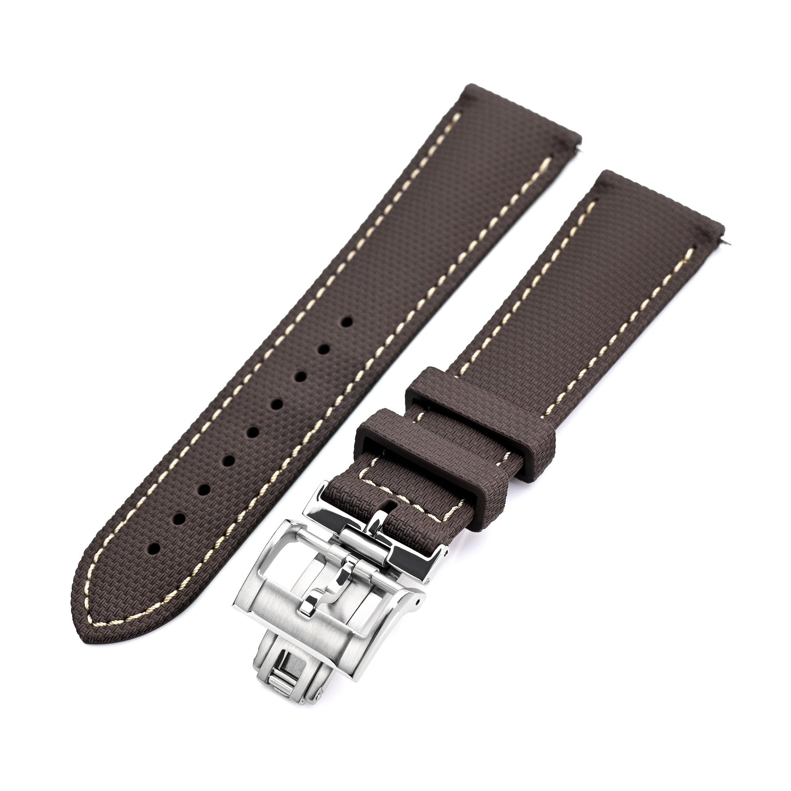 FKM39 Brown Deployment FKM Rubber Watch Band Beige Stitch, 20mm or 23mmStrapcode watch bands
