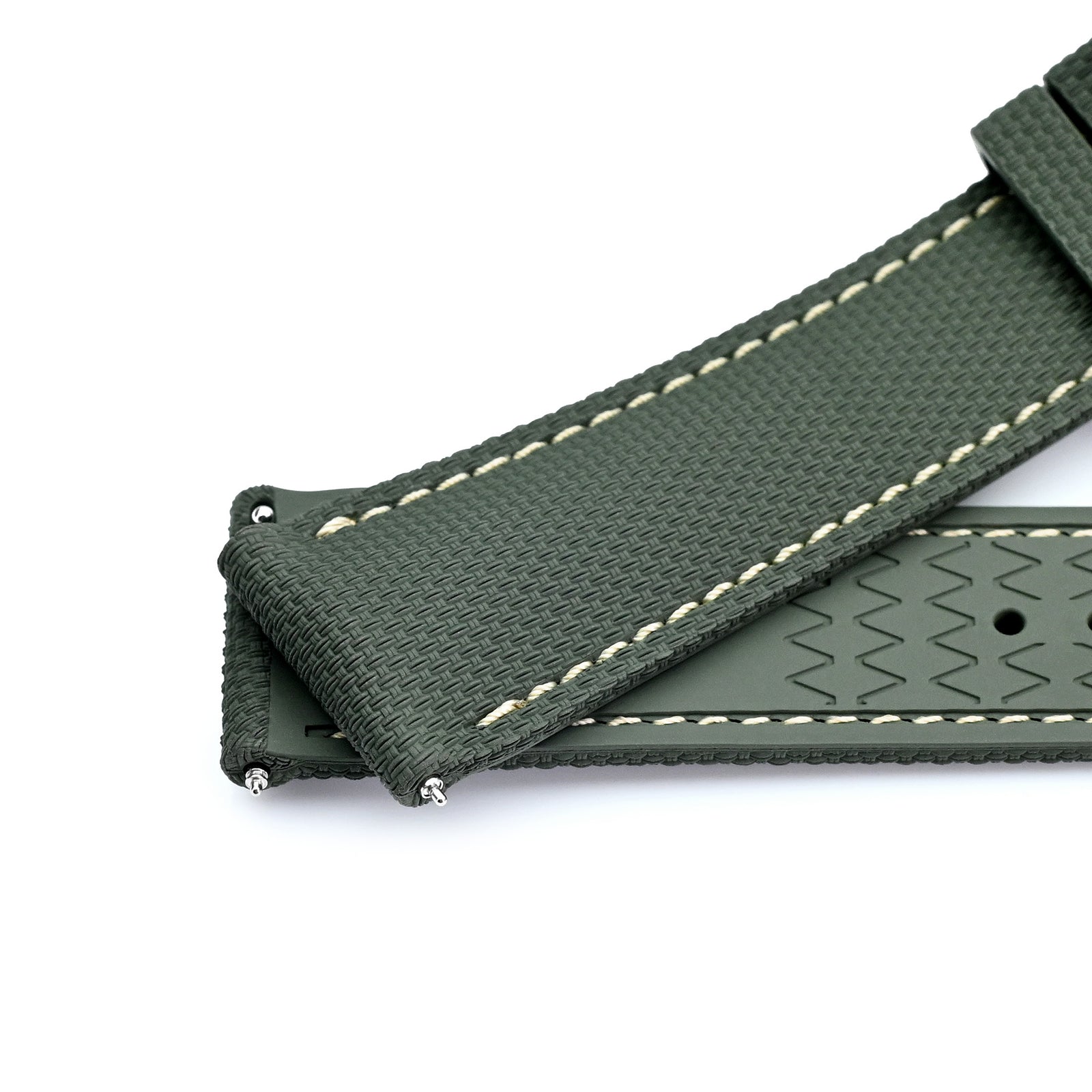 FKM39 Green Deployment FKM Rubber Watch Band Beige Stitch, 20mm or 23mmStrapcode watch bands