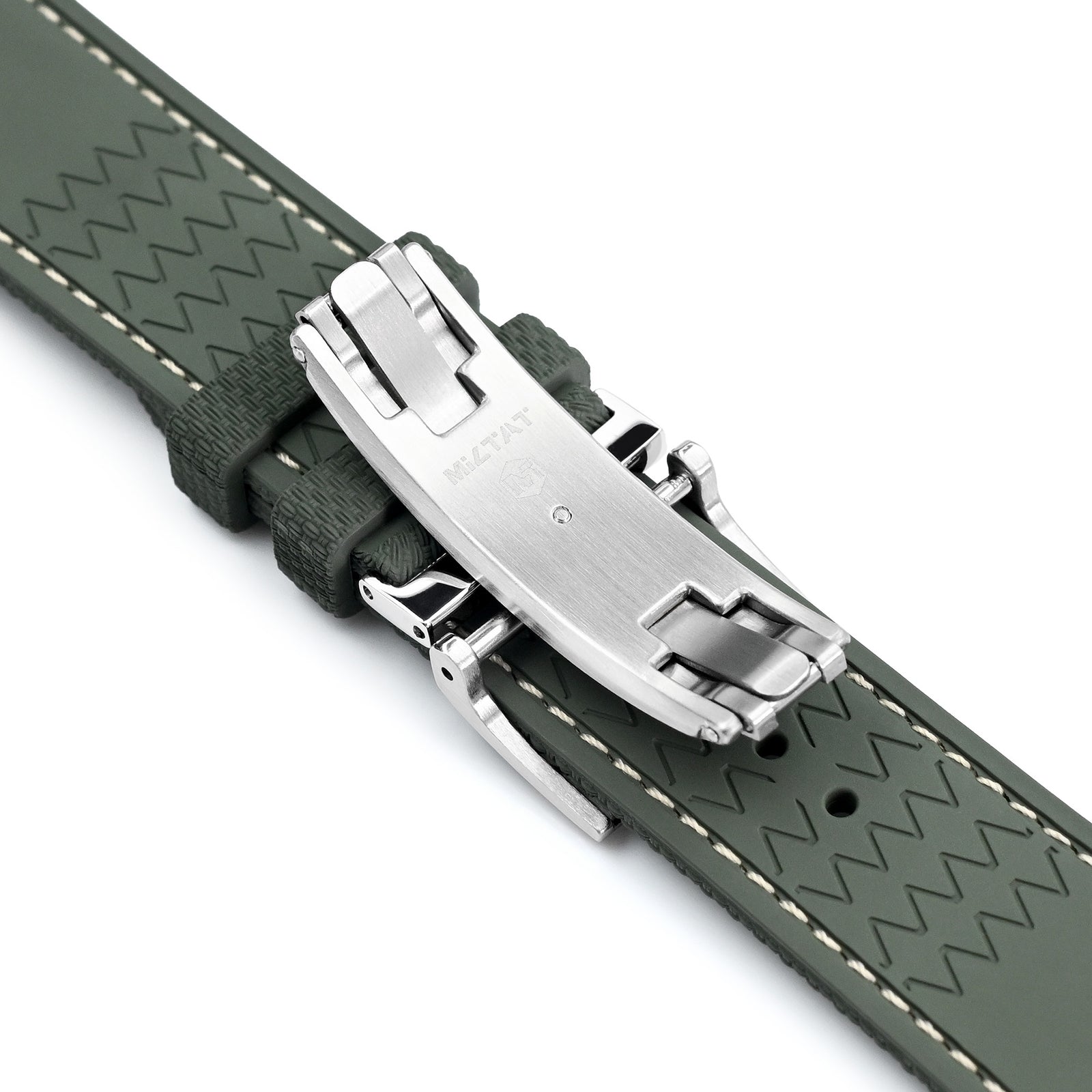 FKM39 Green Deployment FKM Rubber Watch Band Beige Stitch, 20mm or 23mmStrapcode watch bands