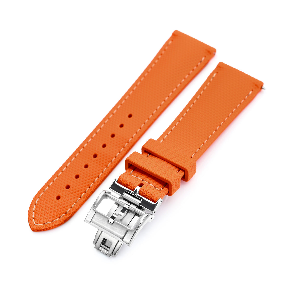 FKM39 Orange Deployment FKM Rubber Watch Band Beige Stitch, 20mm or 23mmStrapcode watch bands