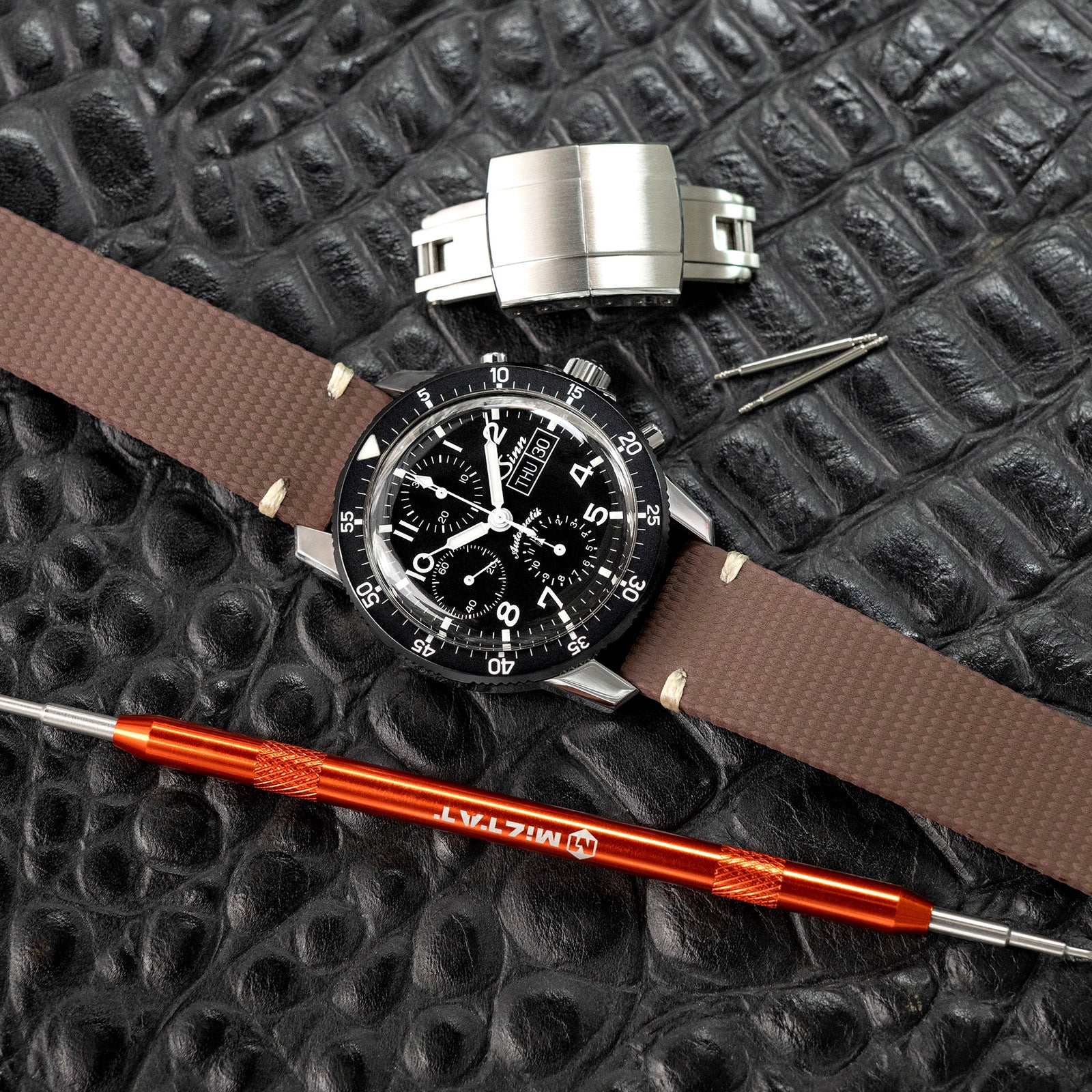 FKM42 Dark Brown Quick Release Butterfly Deployment FKM Rubber Watch Band, 20mm Strapcode watch bands