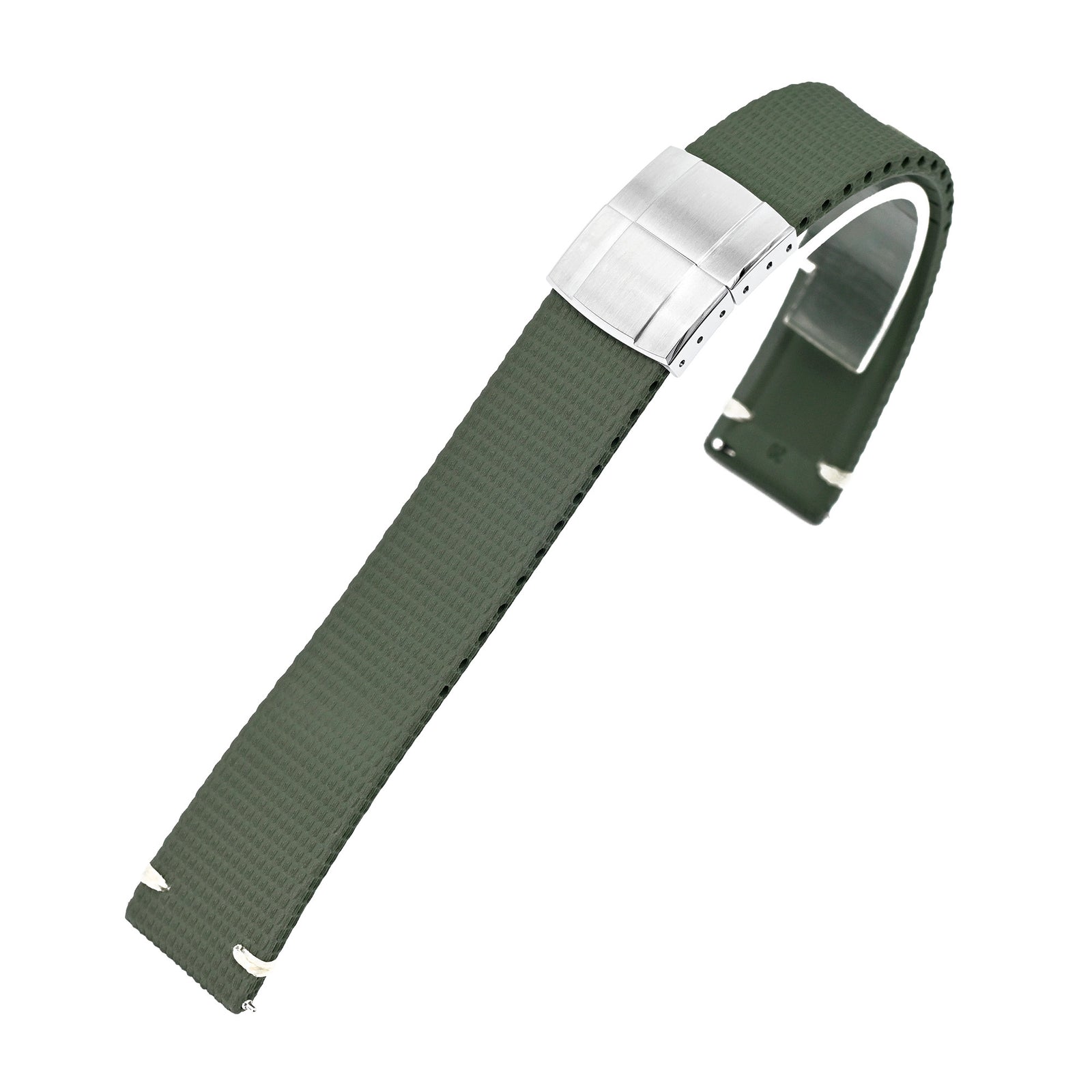 FKM42 Military Green Quick Release Butterfly Deployment FKM Rubber Watch Band, 20mm Strapcode watch bands