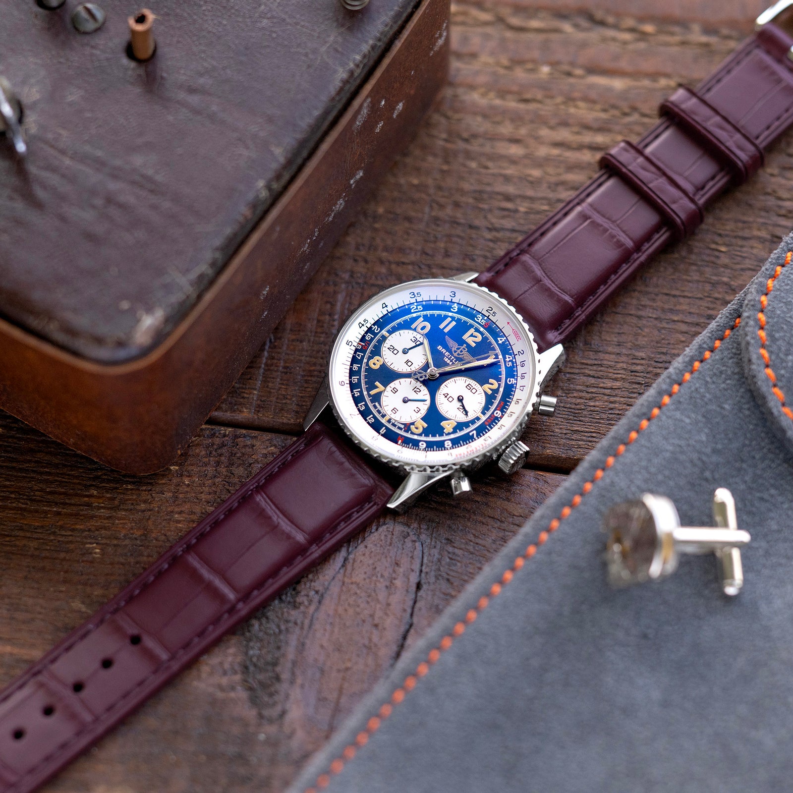 FKM43 Premium Burgundy Alligator Embossed FKM Rubber Watch Band, 20mm or 22mm Strapcode watch bands