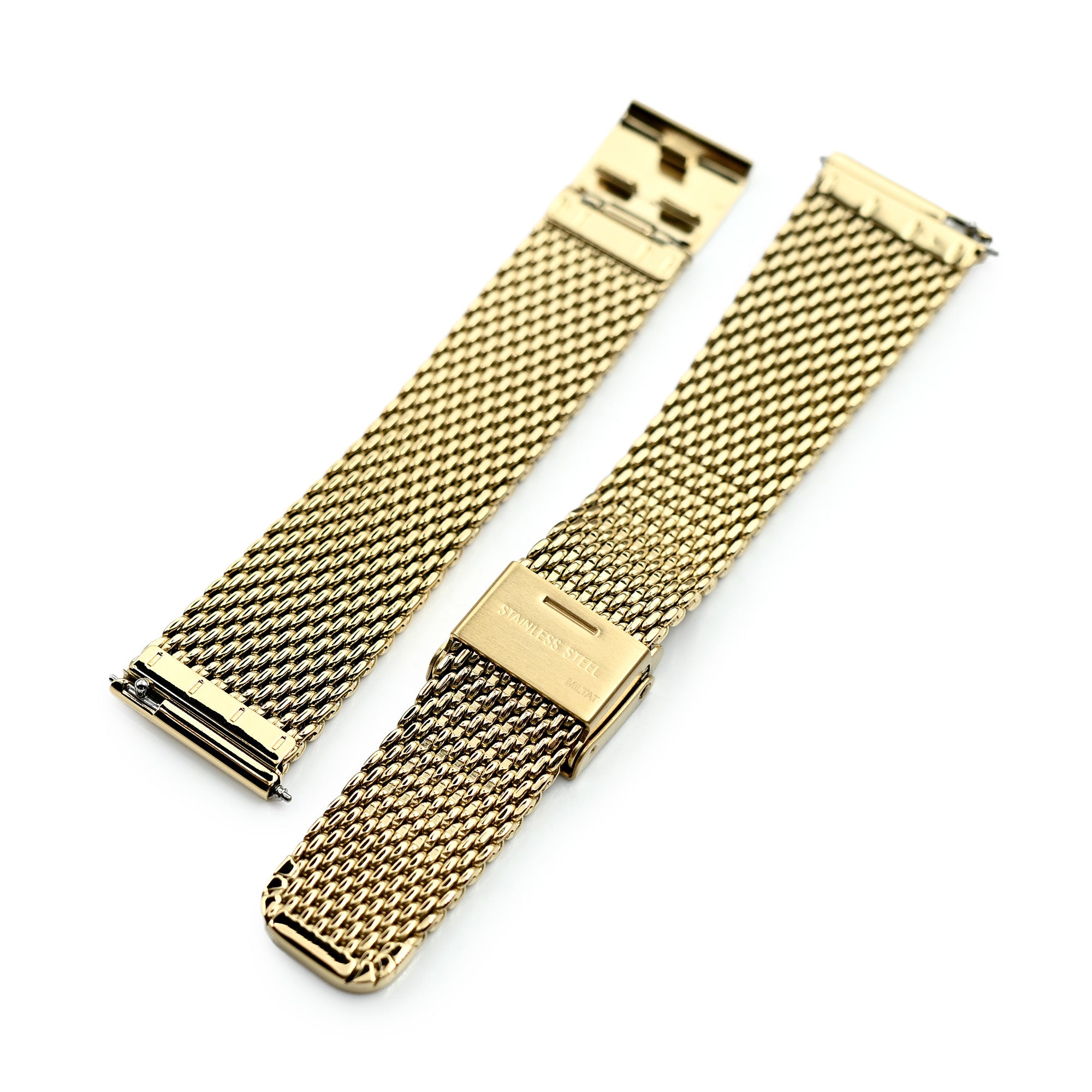 Quick Release Tapered Milanese Mesh Watch Band, 19mm, 20mm, 21mm or 22mm, IP Gold