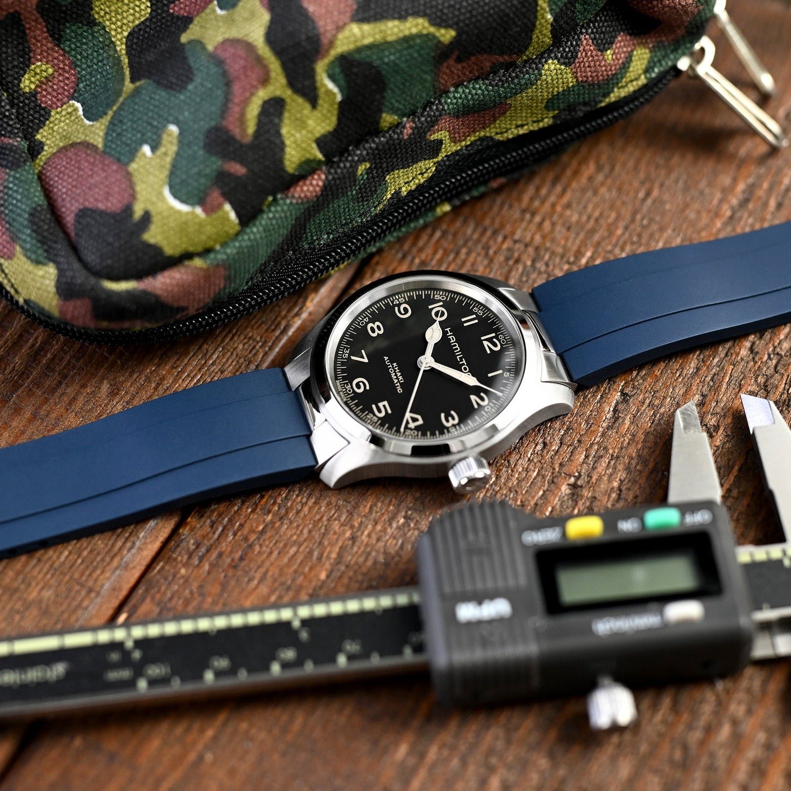 20mm Crafter Blue - MX03-733 Navy Blue FKM Rubber Strap With End Links compatible with Hamilton Khaki Field 38mm Strapcode watch bands