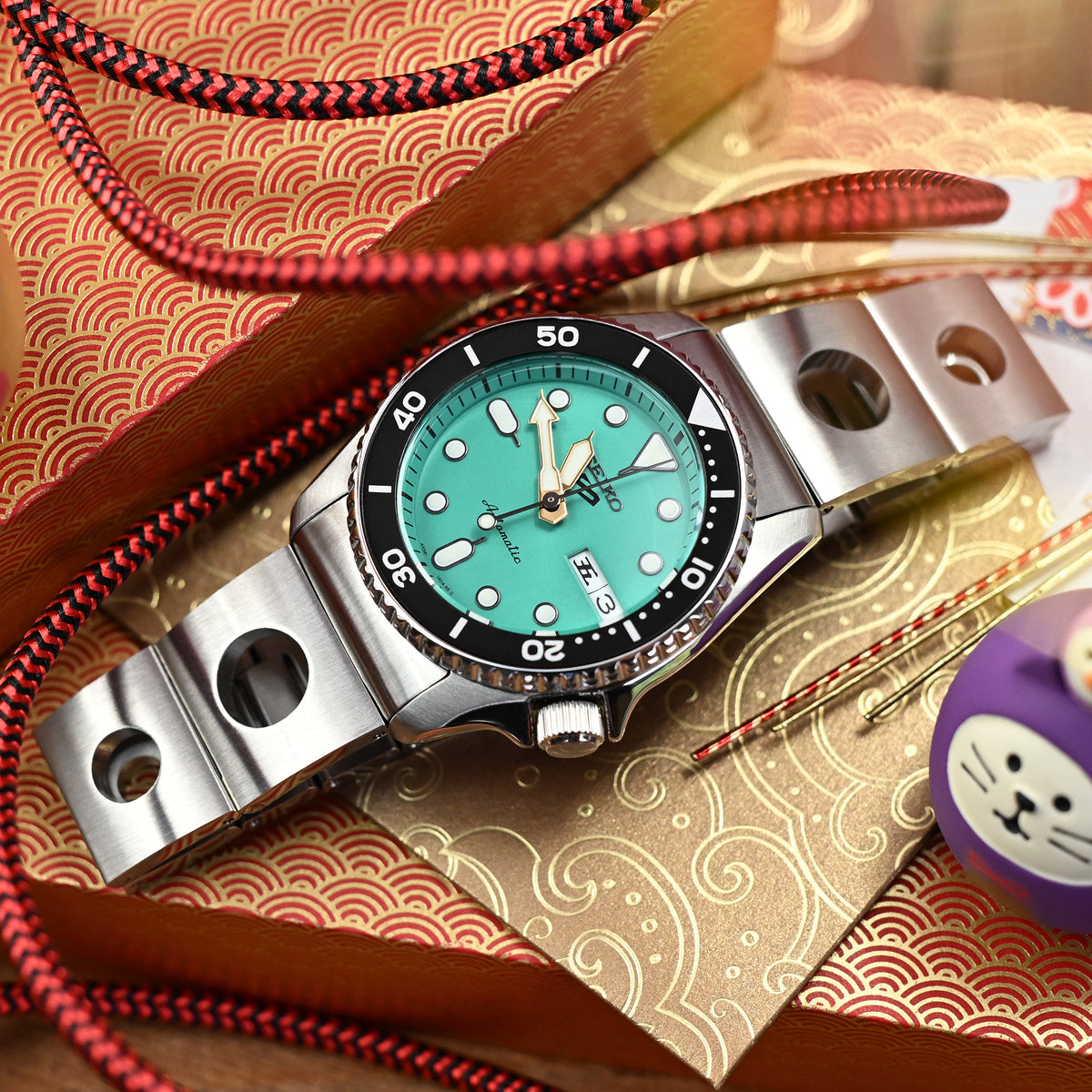 Bracelet montre Rollball II 20mm pour Seiko 5 Sports 38mm SRPK29 SRPK31 SRPK33 SRPM07, acier inoxydable brossé, fermoir plongeur Baton