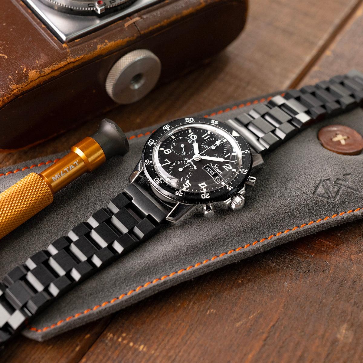 20mm Hexad Watch Band Straight End, 316L Stainless Steel Diamond-like Carbon (DLC coating) V-Clasp