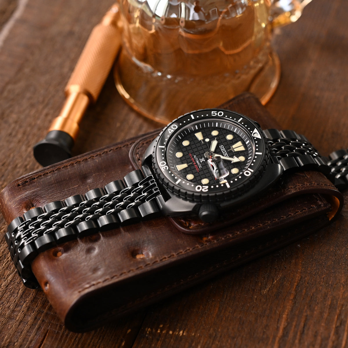 22mm Goma BOR Watch Band Straight End, 316L Stainless Steel Diamond-like Carbon (DLC coating) V-Clasp