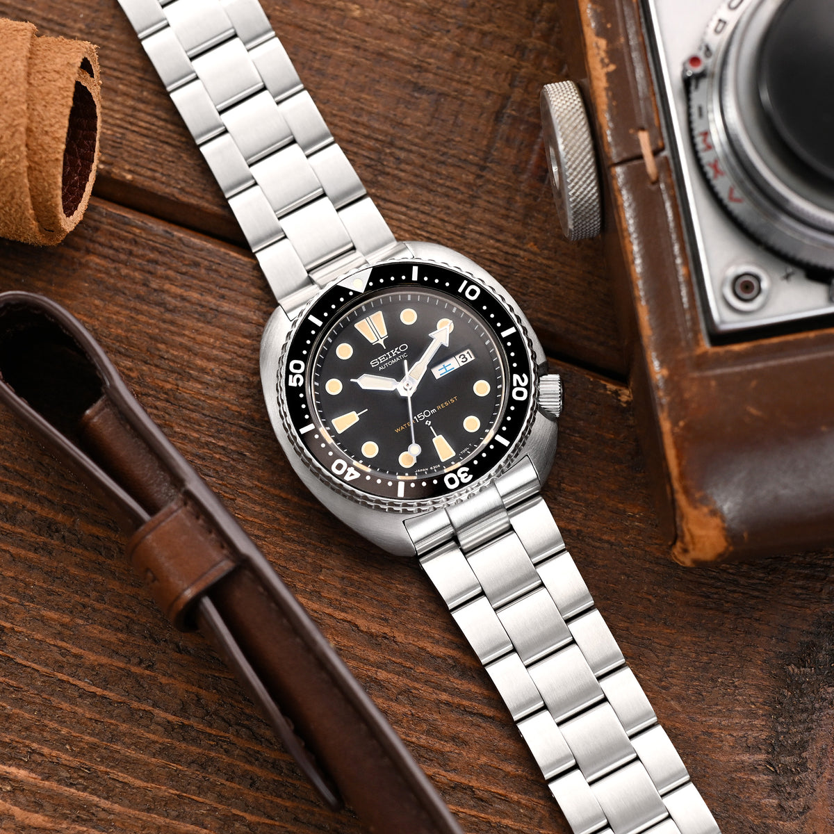 22mm Super-O Boyer Watch Band compatible with Seiko 6309-7040  and 6306-7001, 316L Stainless Steel Brushed V-Clasp