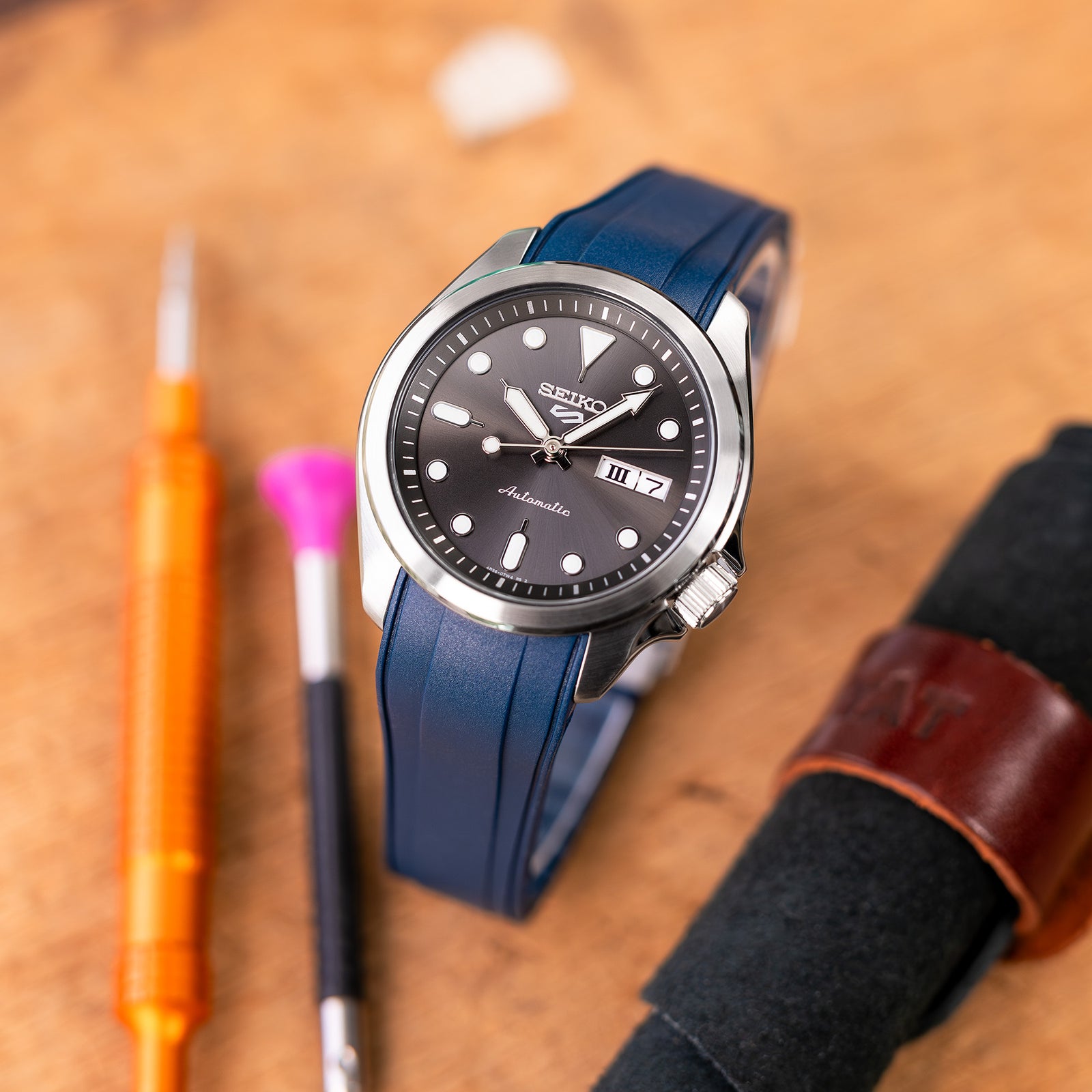 StrapXPro - SX2B Rubber Strap for New Seiko 5 Sports 40mm SRPE Series, Navy Blue Strapcode watch bands
