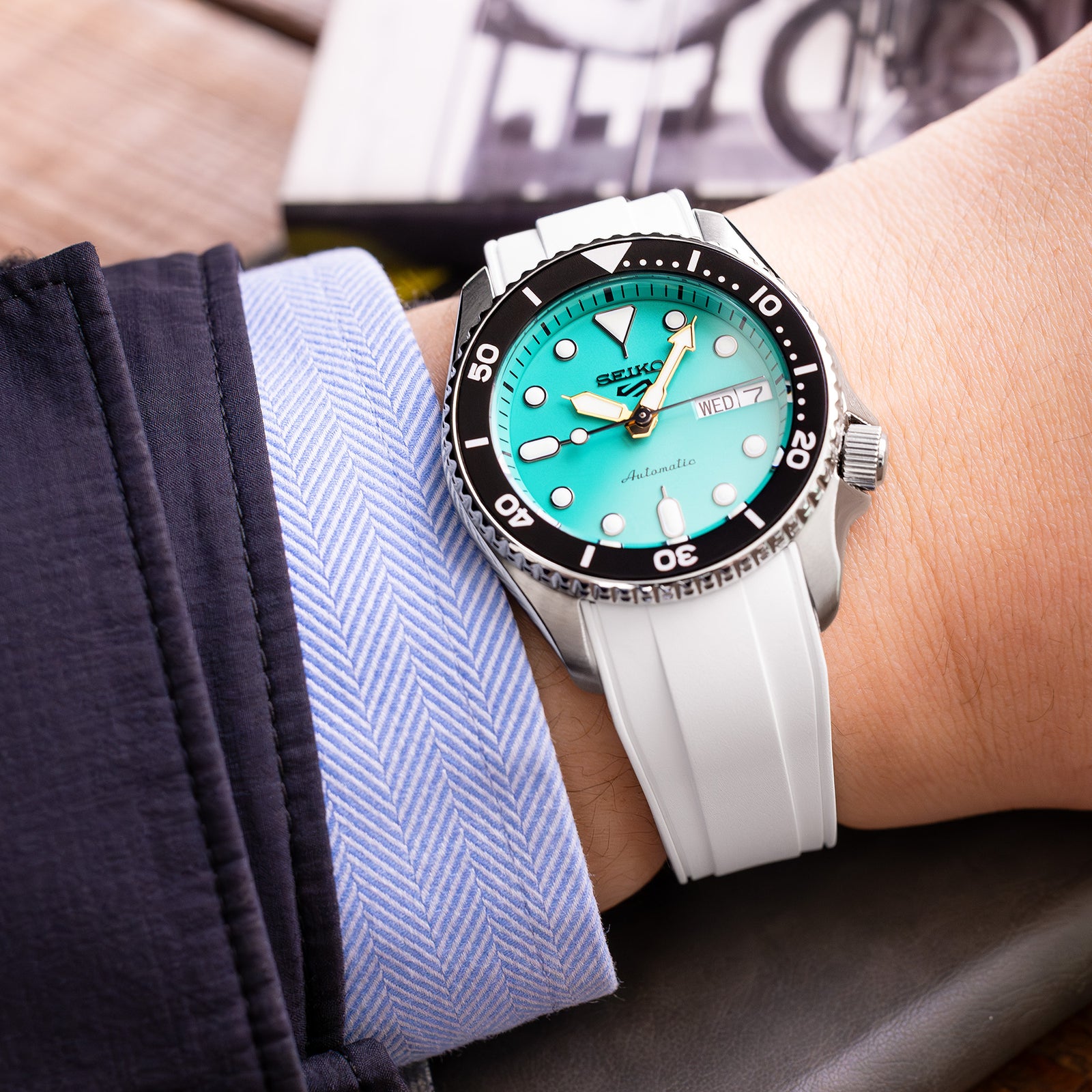 StrapXPro - SX2B Rubber Strap for New Seiko 5 Sports 38mm SRPK29 Series, White Strapcode watch bands