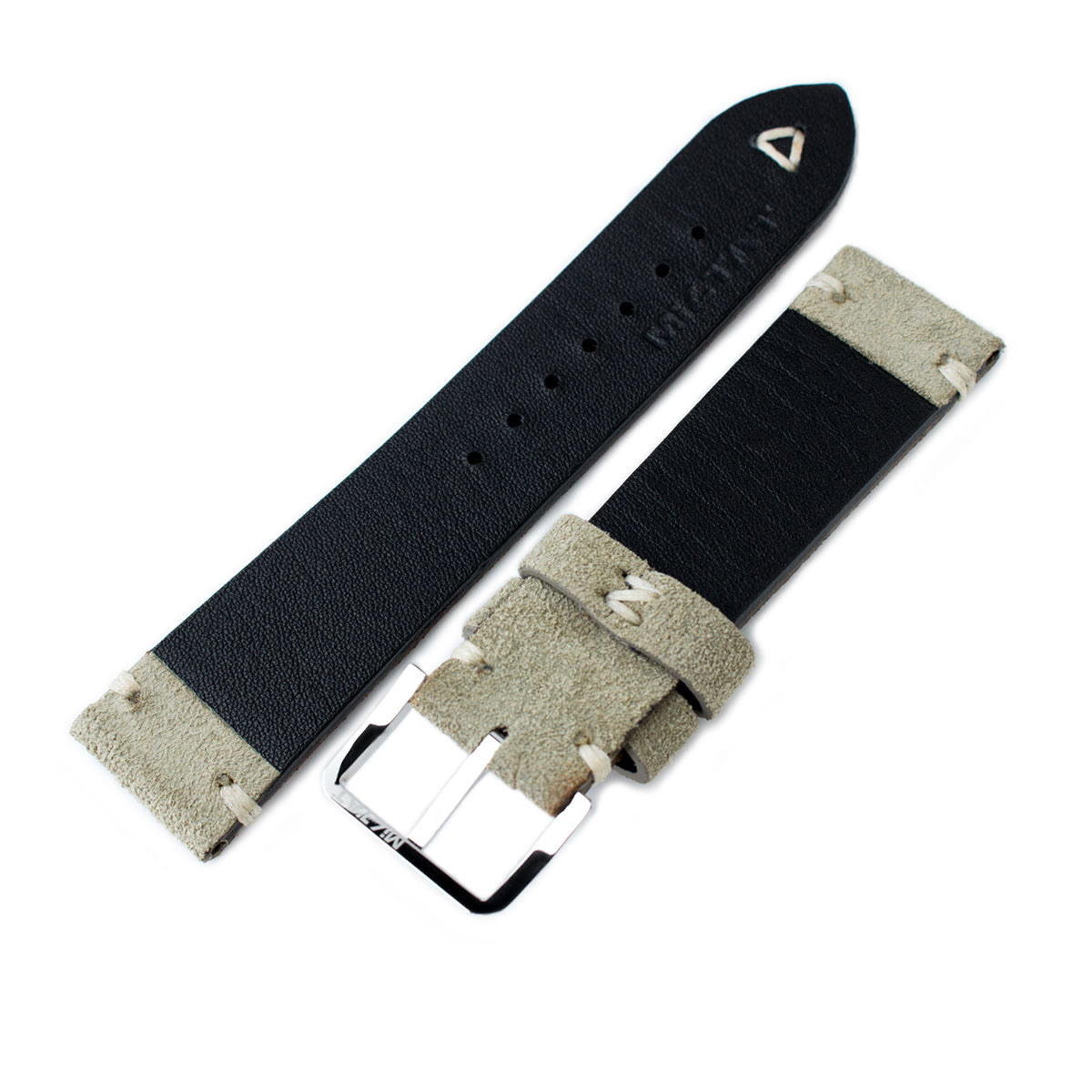 20mm 21mm 22mm MiLTAT Grey Green Genuine Nubuck Leather Watch Strap Beige Stitching Polished Buckle Strapcode Watch Bands