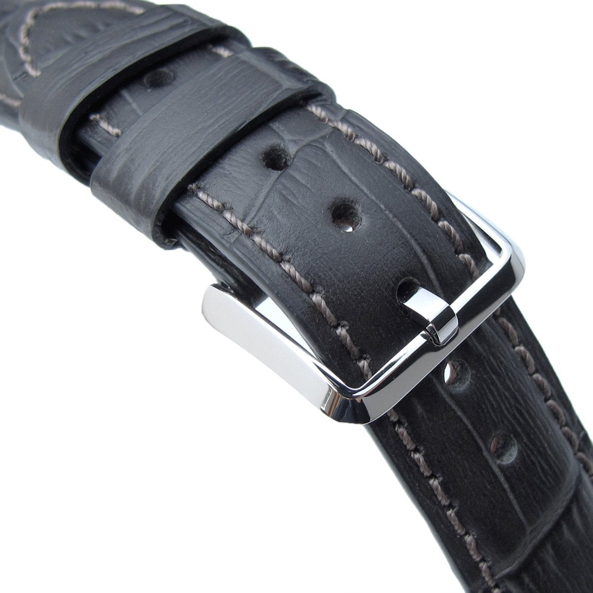 20mm or 22mm CrocoCalf (Croco Grain) Dark Grey Semi-Curved Watch strap Polished Buckle Strapcode Watch Bands