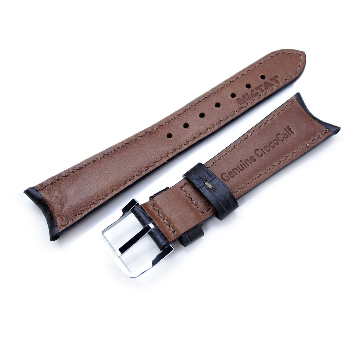 20mm or 22mm CrocoCalf (Croco Grain) Dark Grey Semi-Curved Watch strap Polished Buckle Strapcode Watch Bands