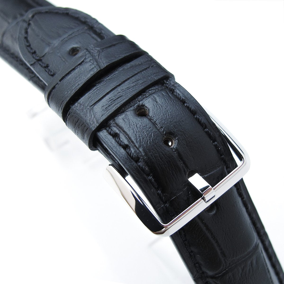 CrocoCalf (Croco Grain) Matte Black Semi-Curved Watch strap Black Stitching P Strapcode Watch Bands