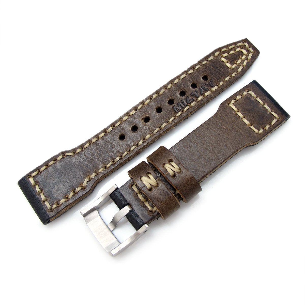 21mm 22mm MiLTAT Black Pull Up Aniline Italian Leather Watch Strap Rivet Military strap Strapcode Watch Bands