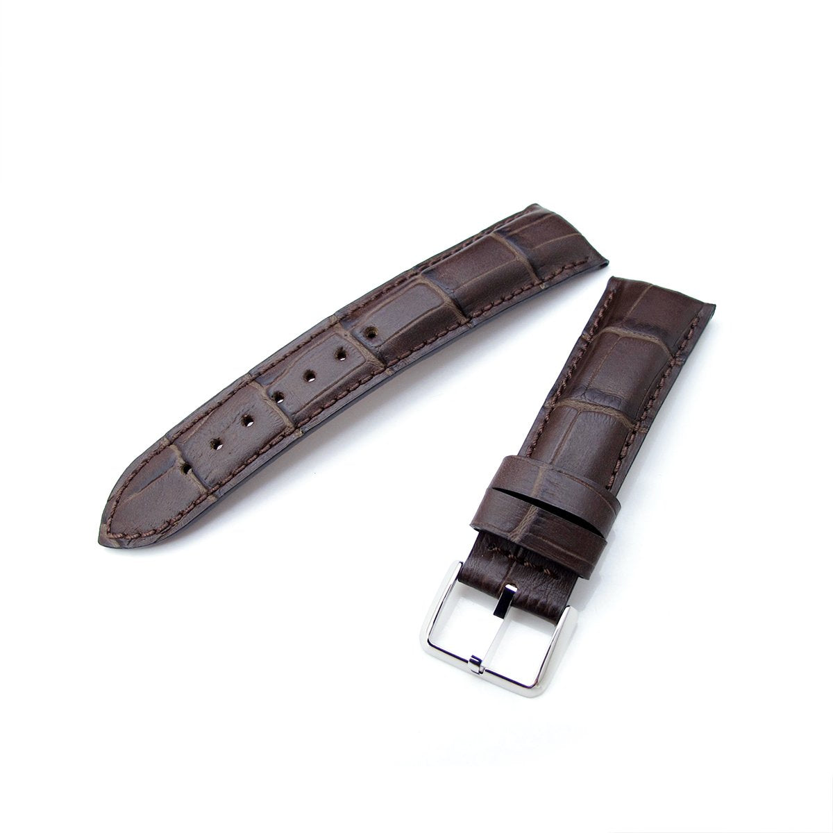 20mm 22mm CrocoCalf (Croco Grain) Matte Brown Semi-Curved Watch strap Brown Stitching P Strapcode Watch Bands