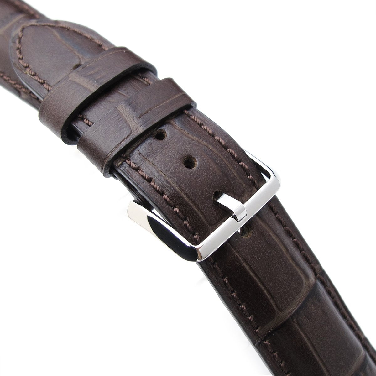 20mm 22mm CrocoCalf (Croco Grain) Matte Brown Semi-Curved Watch strap Brown Stitching P Strapcode Watch Bands