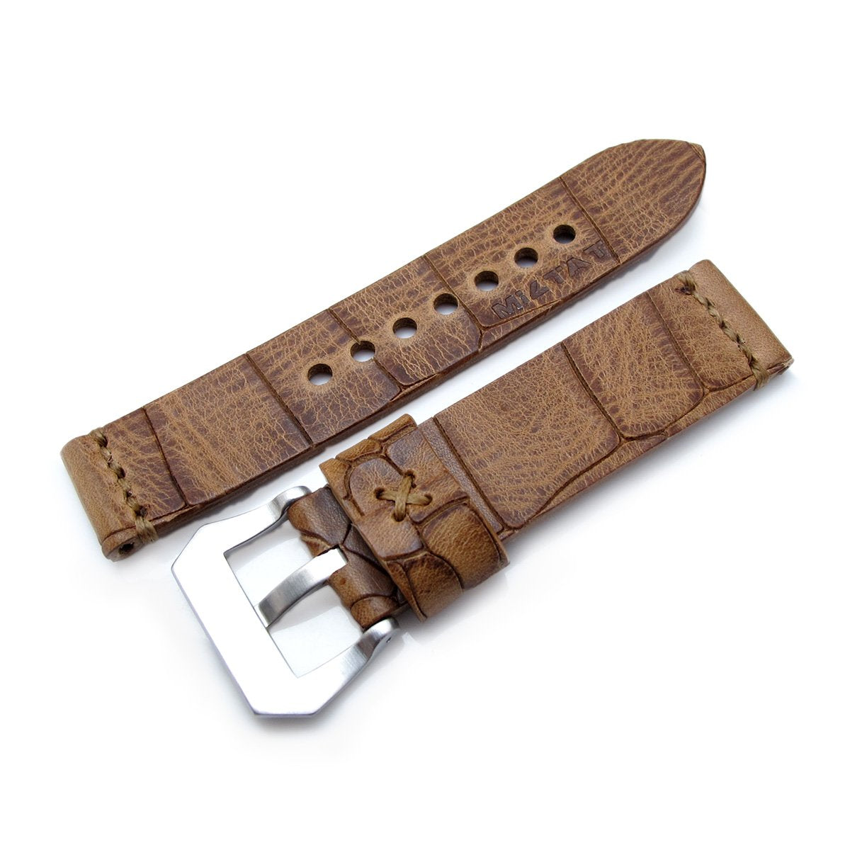 MiLTAT Zizz Collection 22mm Cracked Croco Middle Brown Watch Strap Brown Stitching Strapcode Watch Bands