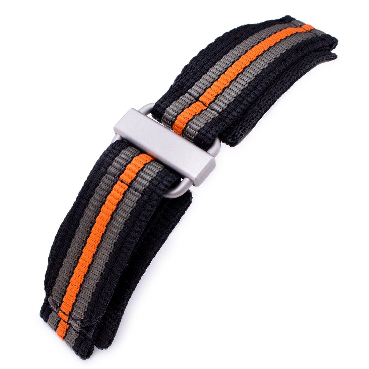 22mm MiLTAT Black Khaki & Orange Stripes 3-D Nylon Hoop and loop Fastener Watch Strap Sandblasted Buckle Strapcode Watch Bands