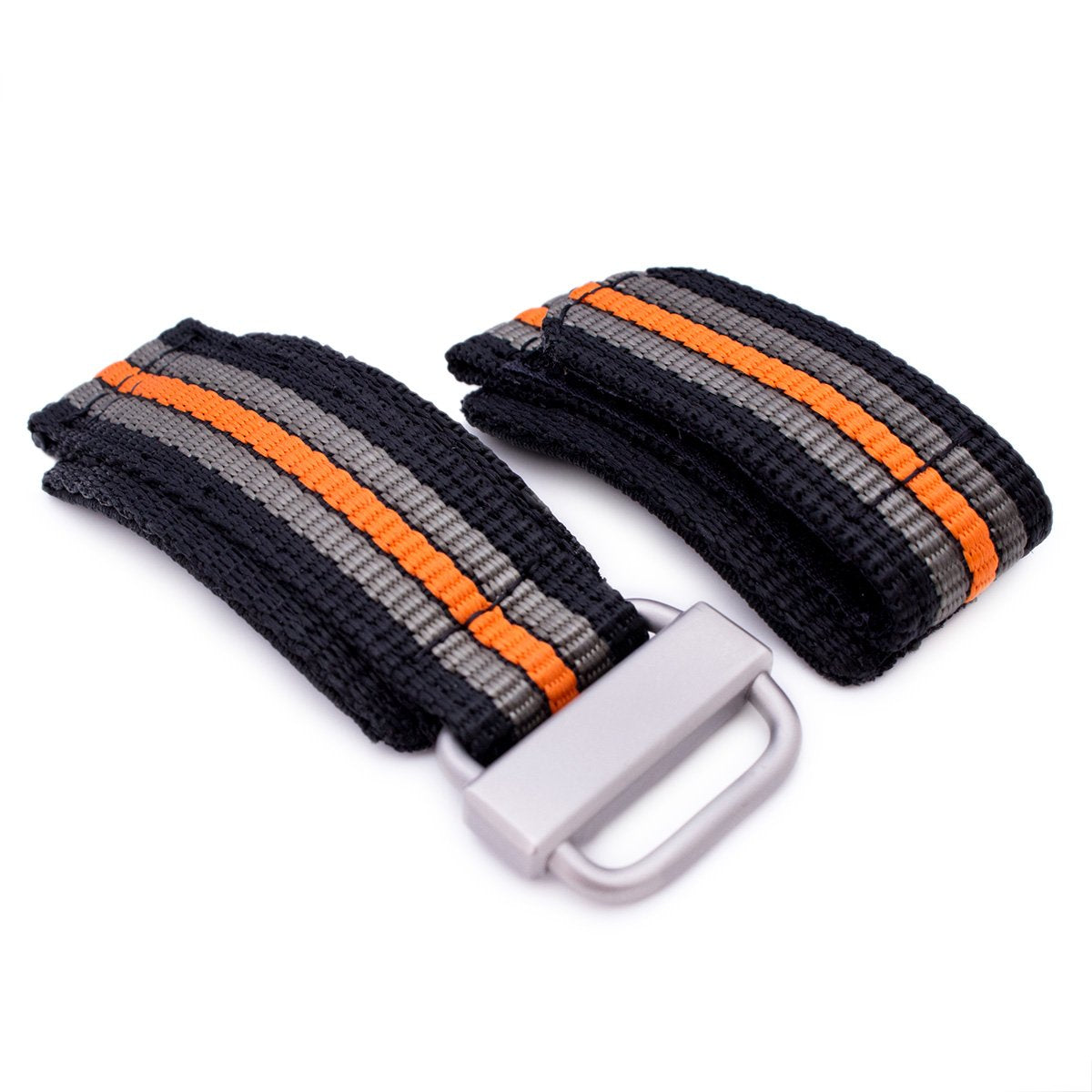 22mm MiLTAT Black Khaki &amp; Orange Stripes 3-D Nylon Hoop and loop Fastener Watch Strap Sandblasted Buckle Strapcode Watch Bands