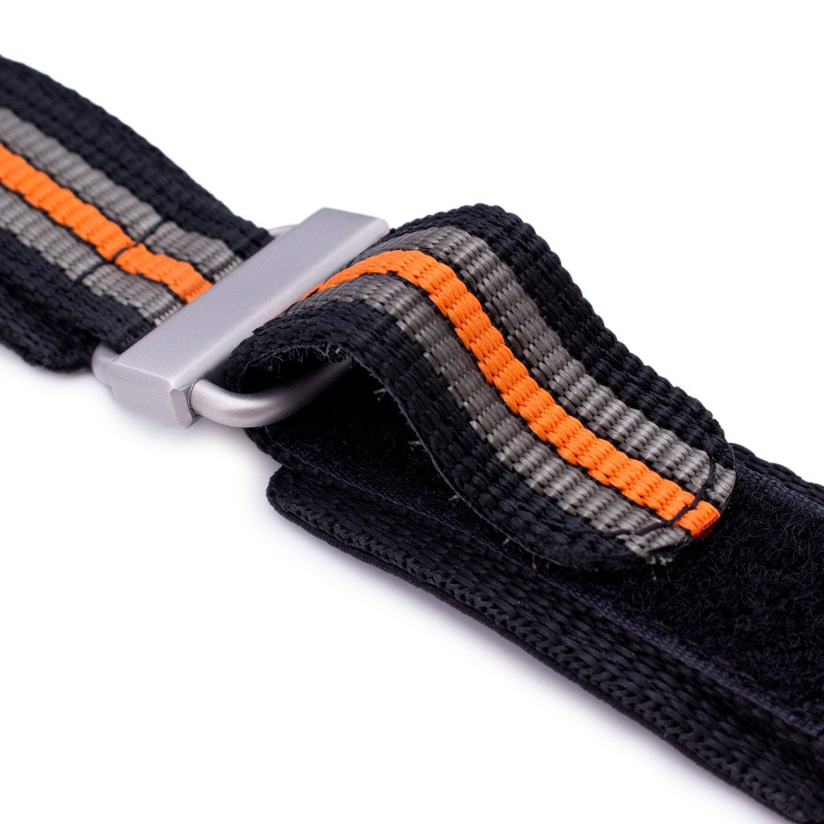 22mm MiLTAT Black Khaki &amp; Orange Stripes 3-D Nylon Hoop and loop Fastener Watch Strap Sandblasted Buckle Strapcode Watch Bands