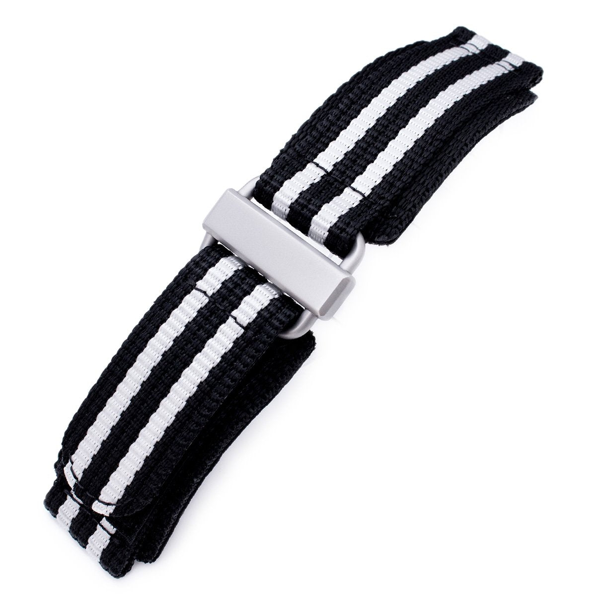 22mm MiLTAT Black &amp; White Stripes 3-D Nylon Velcro Fastener Watch Strap Sandblasted Buckle Strapcode Watch Bands