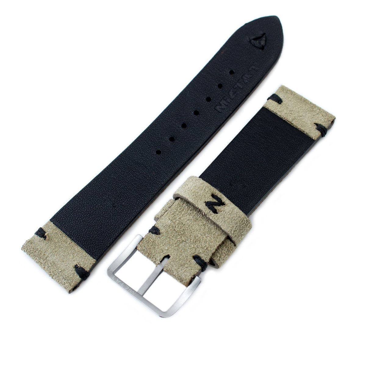 20mm 21mm 22mm MiLTAT Grey Green Genuine Nubuck Leather Watch Strap Black Stitching Sandblasted Buckle Strapcode Watch Bands