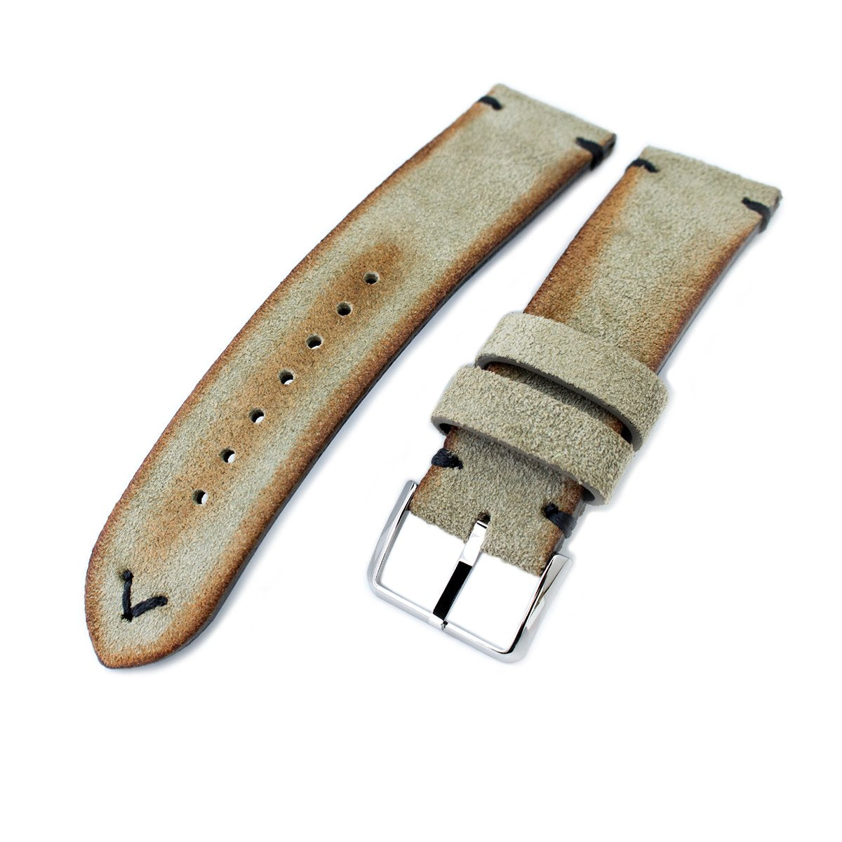 20mm 21mm 22mm MiLTAT Grey Green Genuine Nubuck Leather Watch Strap Black Stitching Polished Buckle Strapcode Watch Bands