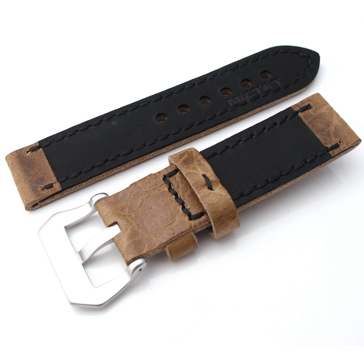 20, 21, 22mm CrocoCalf (Croco Grain) Honey Brown Watch Strap with Black Stitches Strapcode Watch Bands