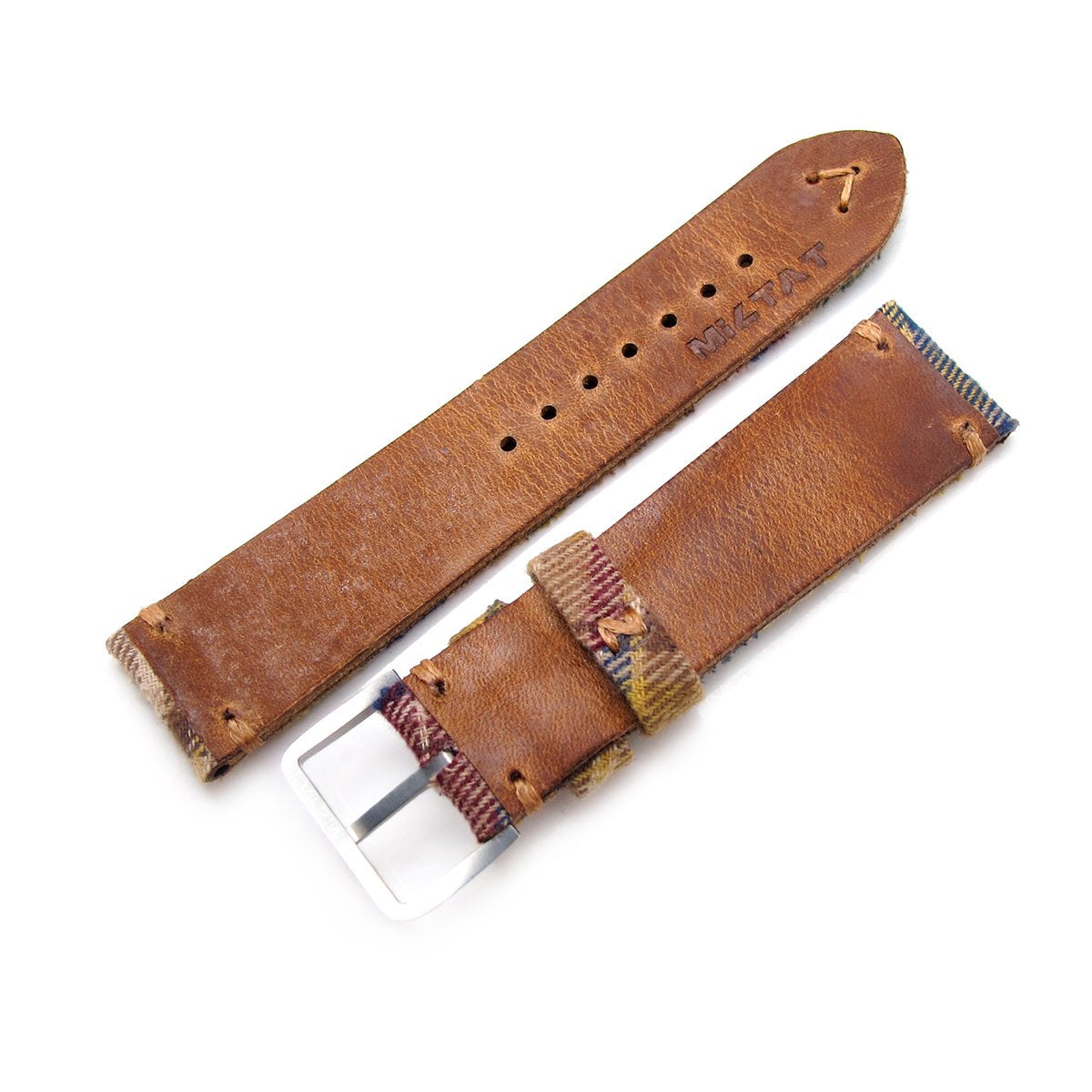 20mm 22mm MiLTAT Stewart Camel Tartan Pattern Watch Strap Brown Stitching Strapcode Watch Bands