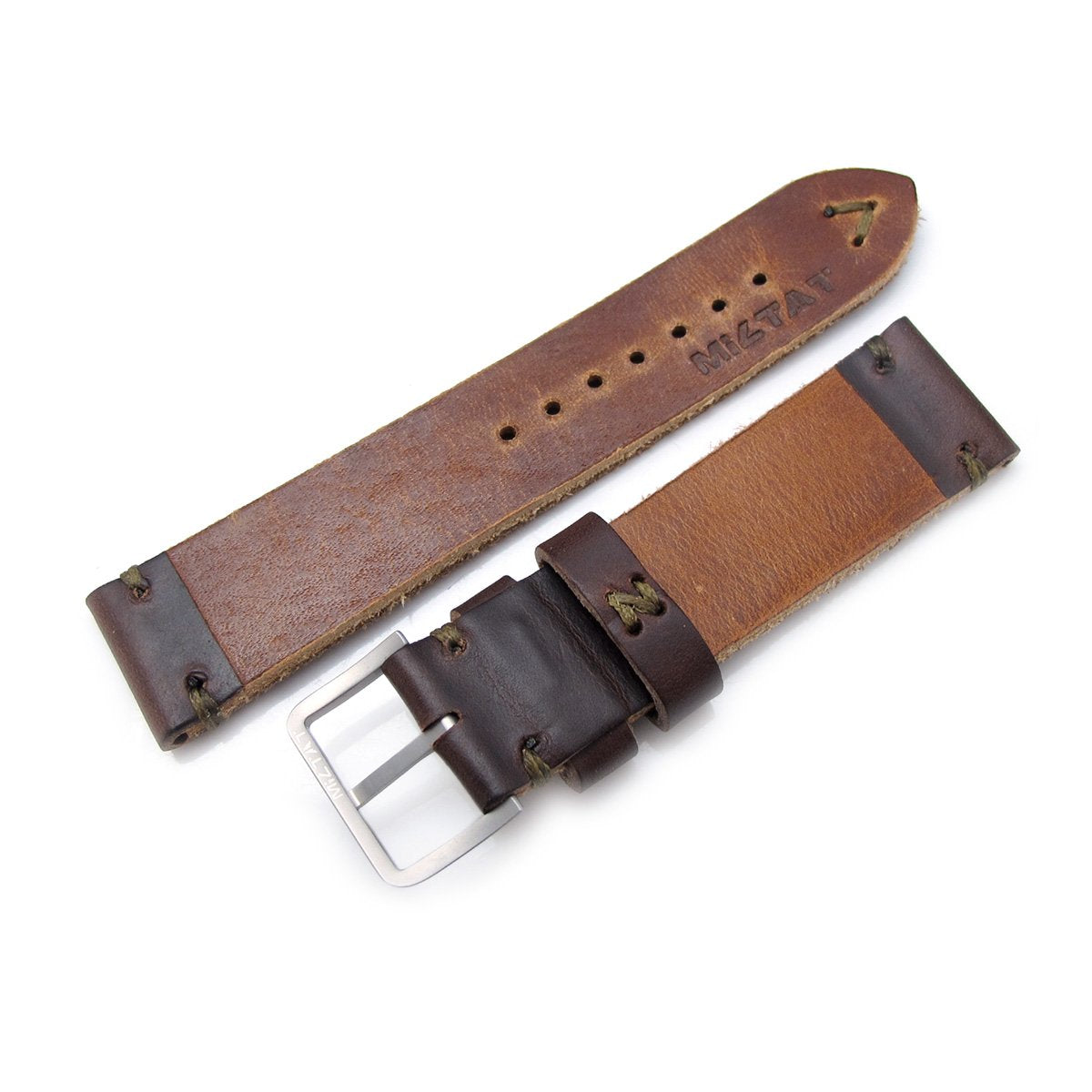 20mm 22mm MiLTAT Horween Chromexcel Watch Strap Matte Brown Military Green Stitching Strapcode Watch Bands