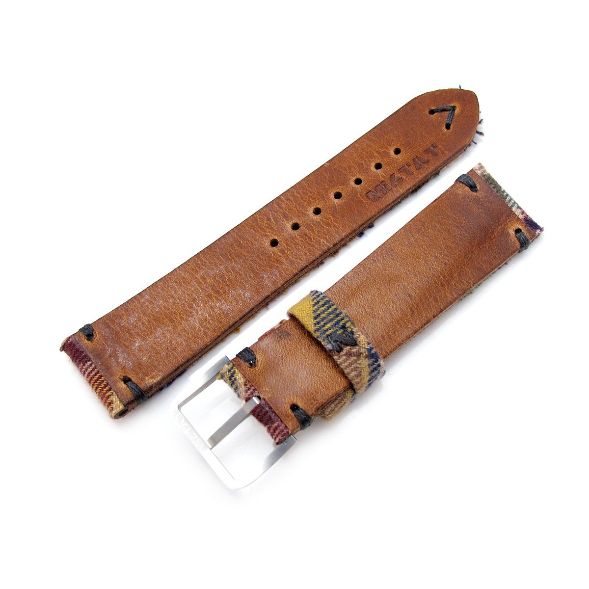 20mm 22mm MiLTAT Stewart Camel Tartan Pattern Watch Strap Grey Stitching Strapcode Watch Bands