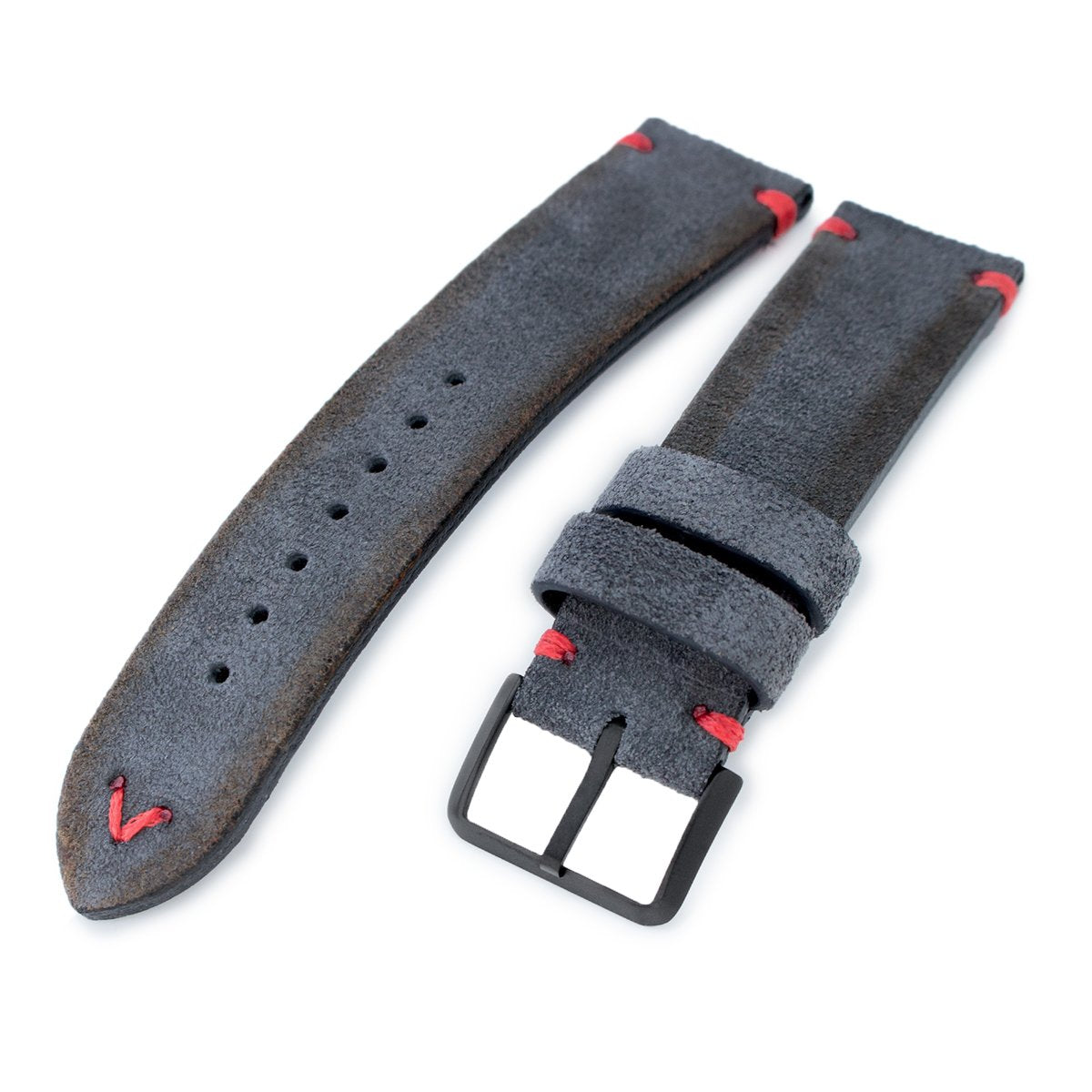 20mm 21mm 22mm MiLTAT Dark Grey Genuine Nubuck Leather Watch Strap Red Stitching PVD Buckle Strapcode Watch Bands