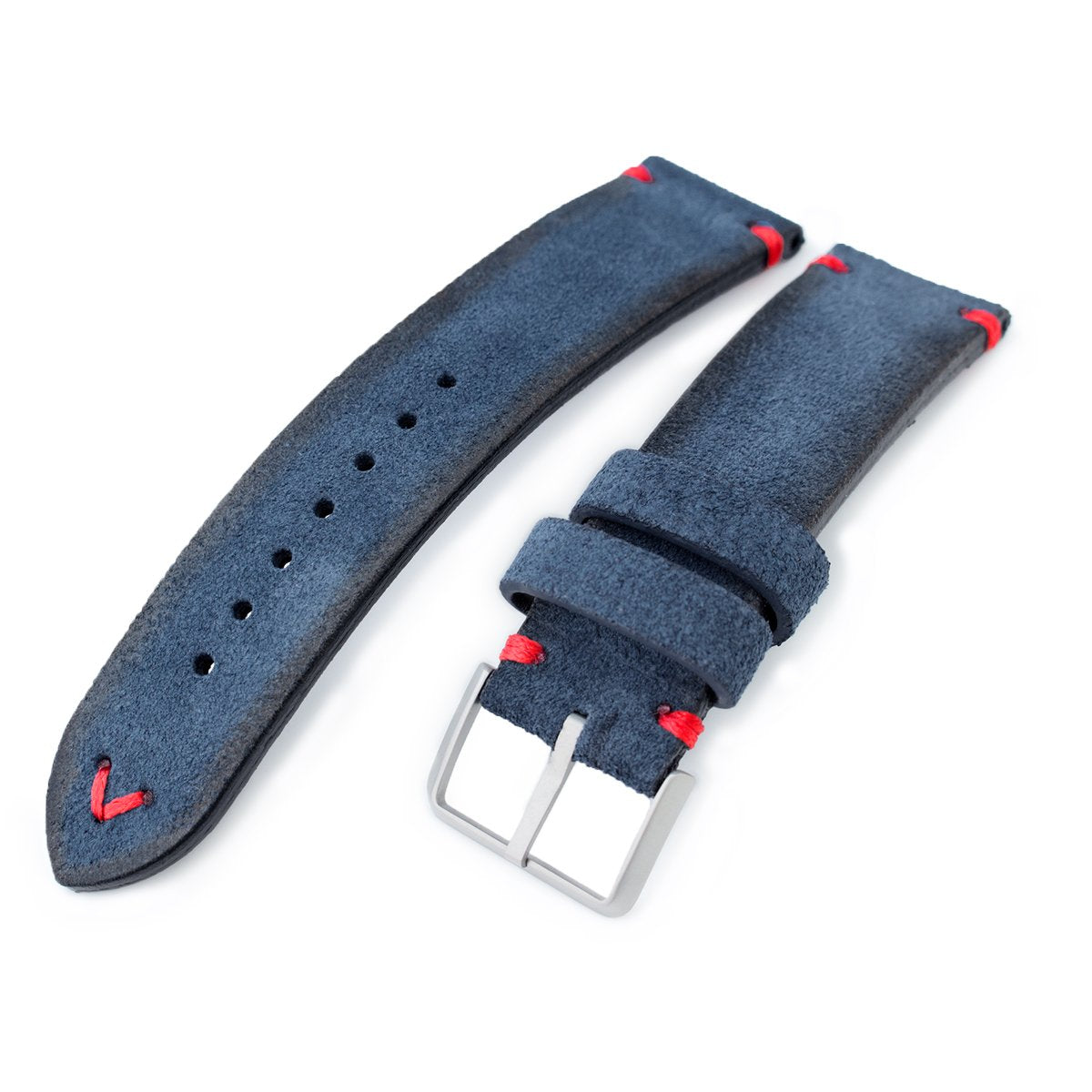 20mm 21mm 22mm MiLTAT Navy Blue Genuine Nubuck Leather Watch Strap Red Stitching Buckle Strapcode Watch Bands