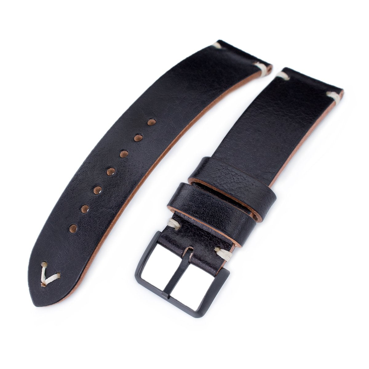 20mm 21mm 22mm MiLTAT Black Genuine Calf Leather Watch Strap Beige Stitching PVD Black Buckle Strapcode Watch Bands