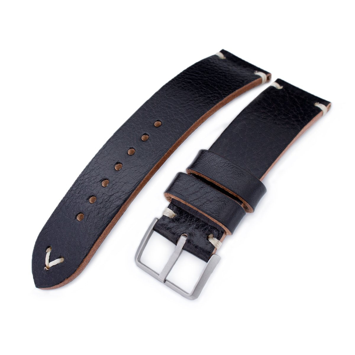 20mm 21mm 22mm MiLTAT Black Genuine Calf Leather Watch Strap Beige Stitching Sandblasted Buckle Strapcode Watch Bands