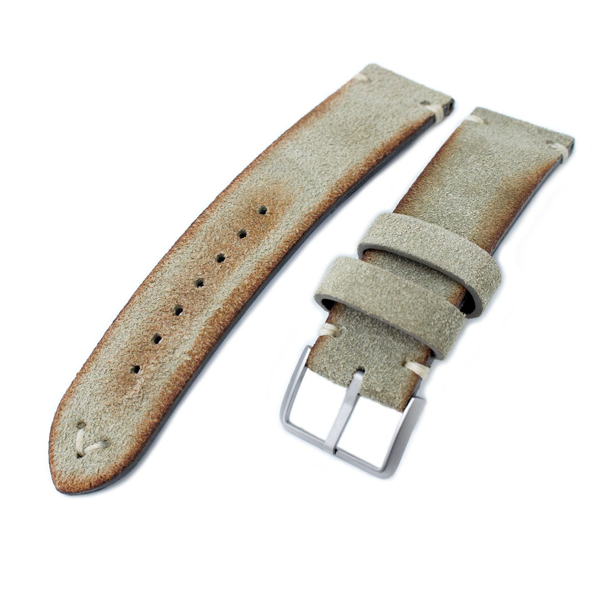 20mm 21mm 22mm MiLTAT Grey Green Genuine Nubuck Leather Watch Strap Beige Stitching Sandblasted Buckle Strapcode Watch Bands