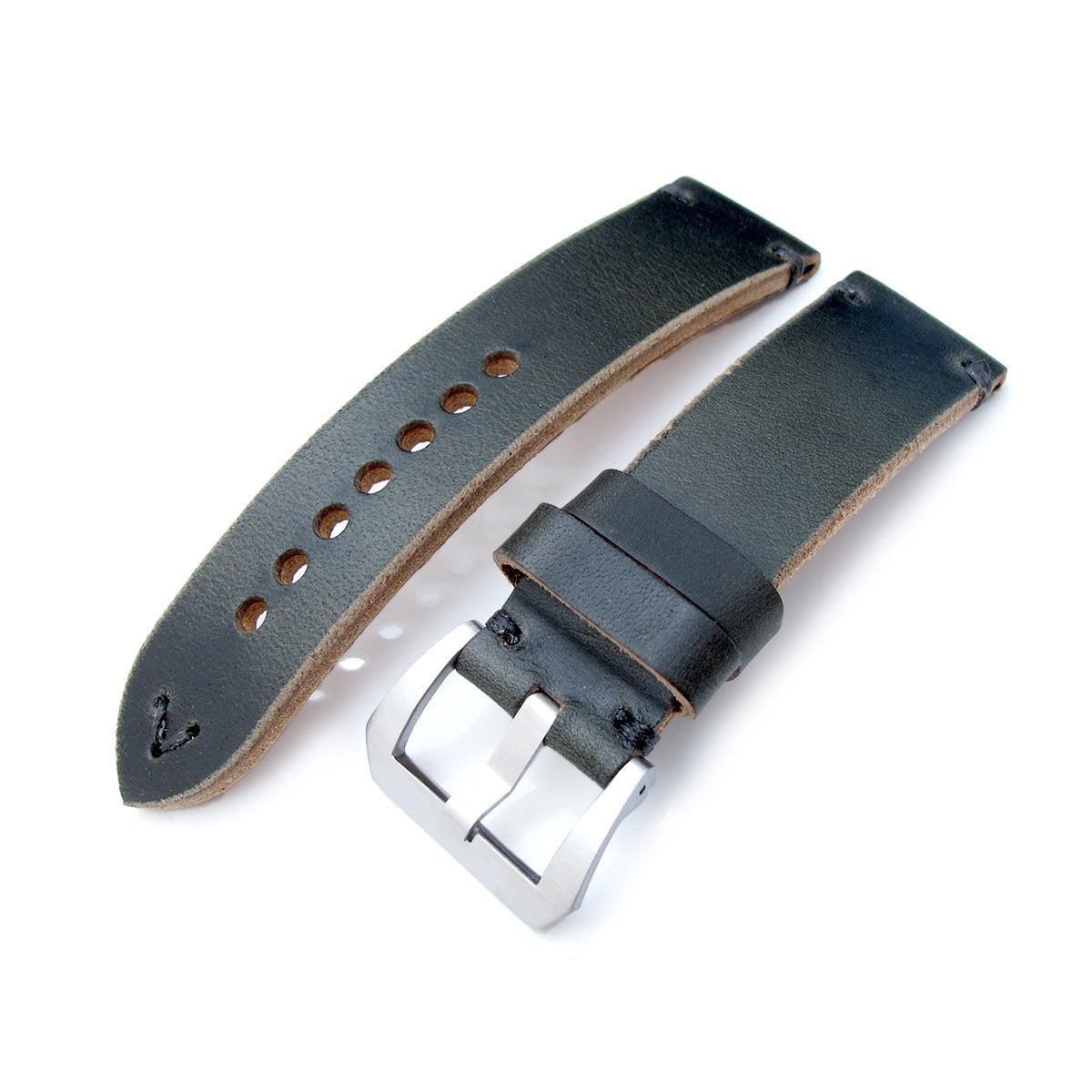 24mm MiLTAT Horween Chromexcel Watch Strap Blackish Green Grey Stitching Strapcode Watch Bands